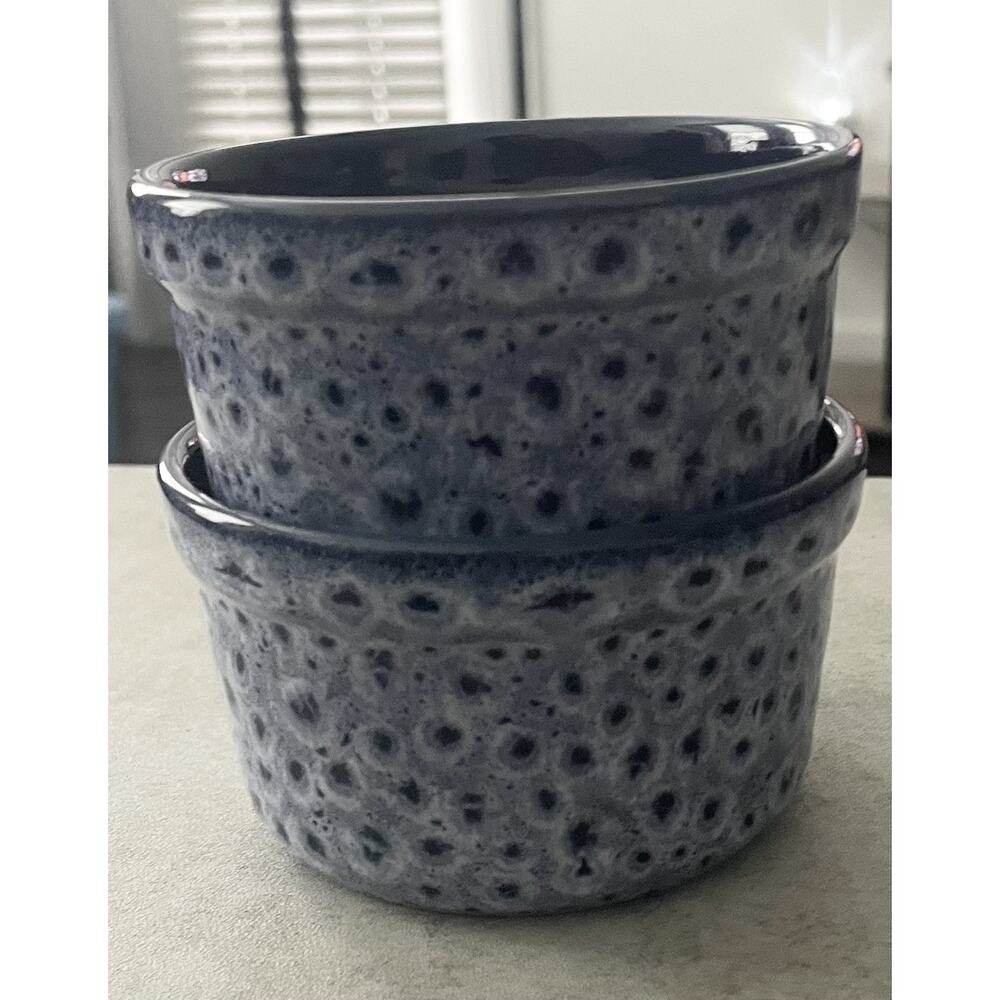 Primagera Blue & White Speckled Stoneware Ramekins Dishes - Set of 2